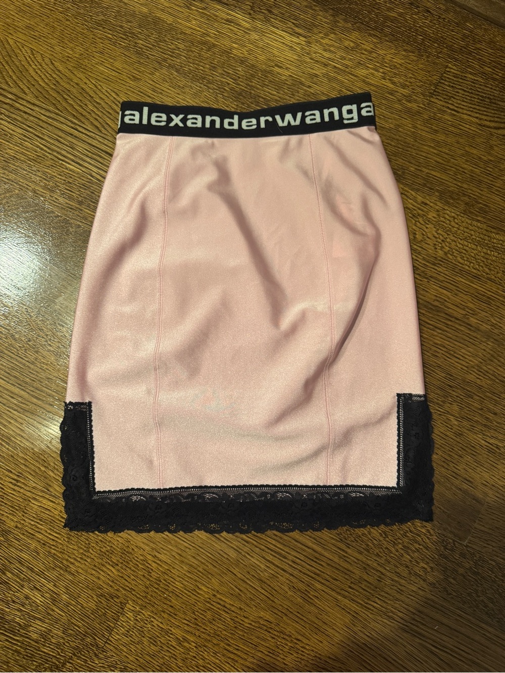 Alexander Wang Pink Pencil Skirt with Black Lace Trim and Logo Waistband